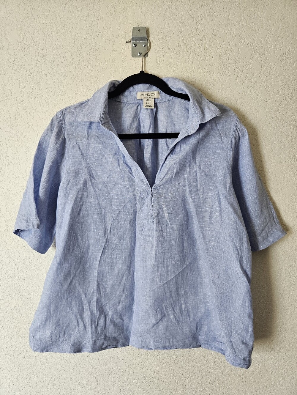 Rachel Zoe Pale Blue Linen Short Sleeve Tunic Polo